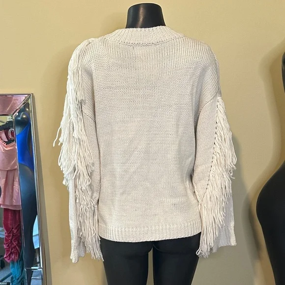 Cream Fringe Knit Sweater - Picture 2 of 2